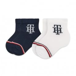 Accessoires Lot De 2 Paires De Chaussettes Hautes Enfant Tommy Hilfiger - 701220276 White/Navy 001 Blanc, Bleu Marine, Multicolore