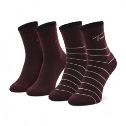 Accessoires Lot De 2 Paires De Chaussettes Hautes Femme Tommy Hilfiger - 701220252 Burgundy 004 Bordeaux
